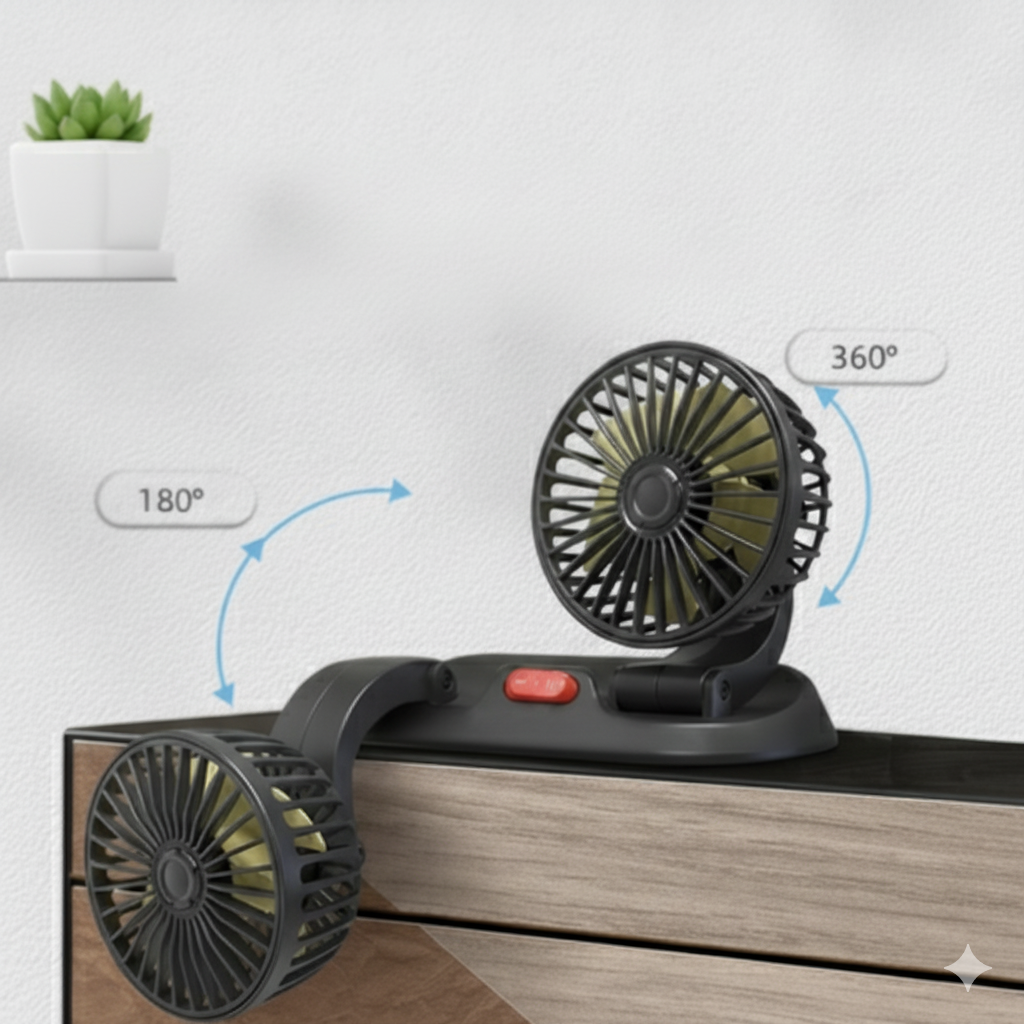 Dual Head Auto Fan - USB or Cigar Lighter Power Supply