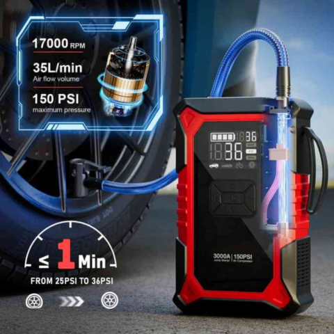 Draagbare Auto Starter – Geïntegreerde Compressor En LED Lamp 