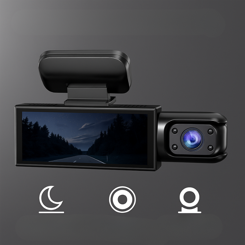Dashcam Doppia Full HD Auto - Visione Notturna + Telecamera Interna
