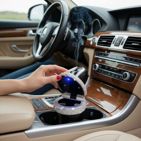 Mini posacenere da auto brillante - Design elegante e chiusura a prova di fumo